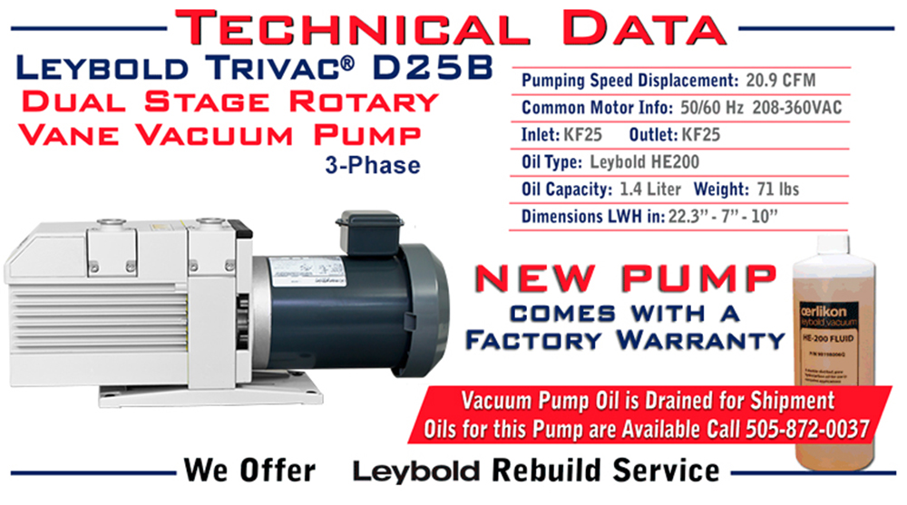 Leybold D25 D25B Trivac Rotary Vane Dual Stage Mechanical Vacuum Pump